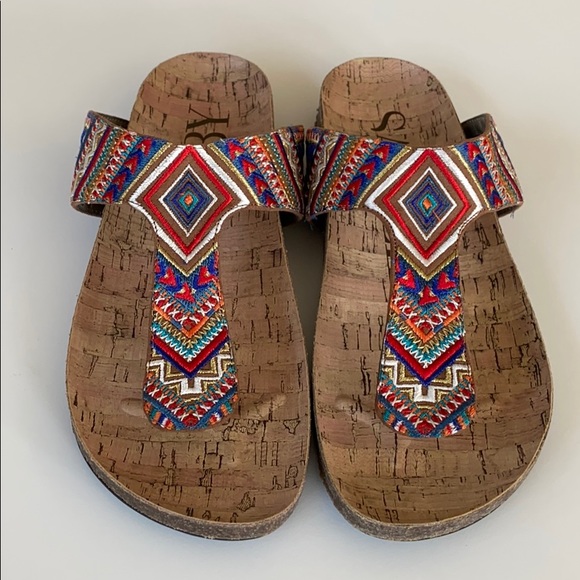 Sam & Libby | Shoes | Sam Libby Colorful Tribal Thong Sandals 65 Cork | Poshmark